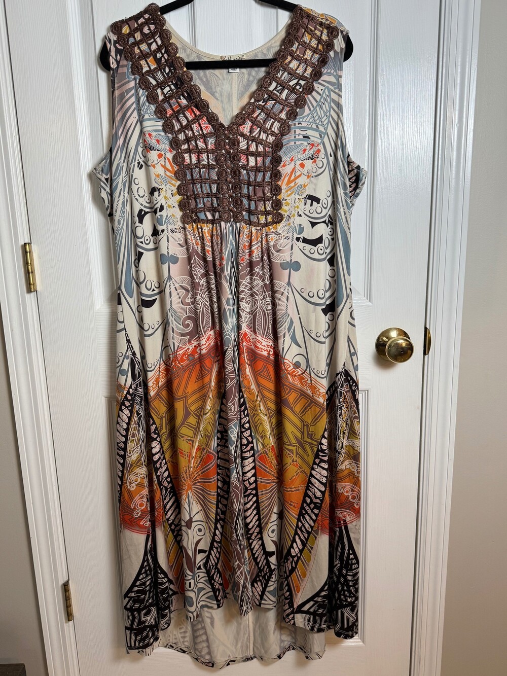World Unity 2X Crochet V-neck Sleeveless Boho High Low Hem Maxi Dress